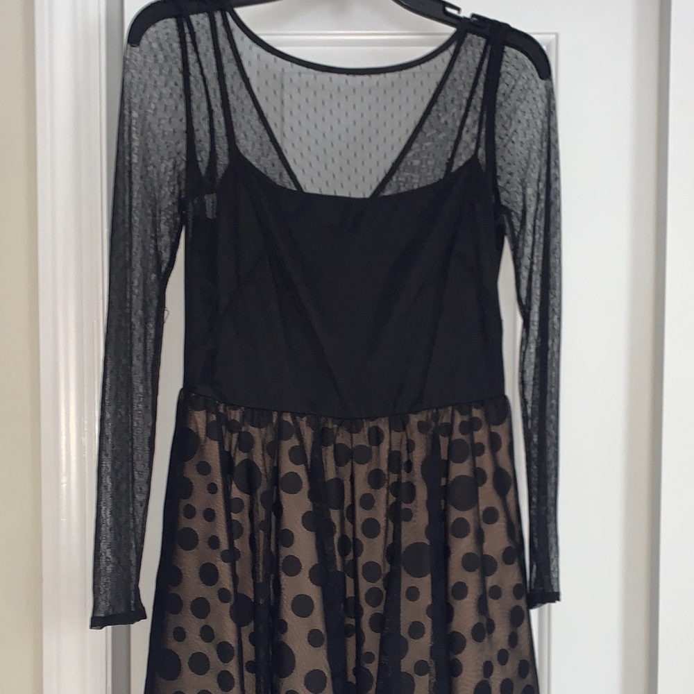 Aidan Mattox Black and Tan Polka Dot Dress as new